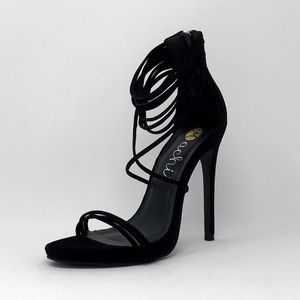 Vegan Suede Open Toe Black Heel Size 6